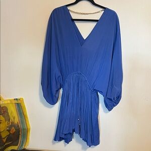 Mustard seed boutique Blue V-Neck Dress with Chain Detail